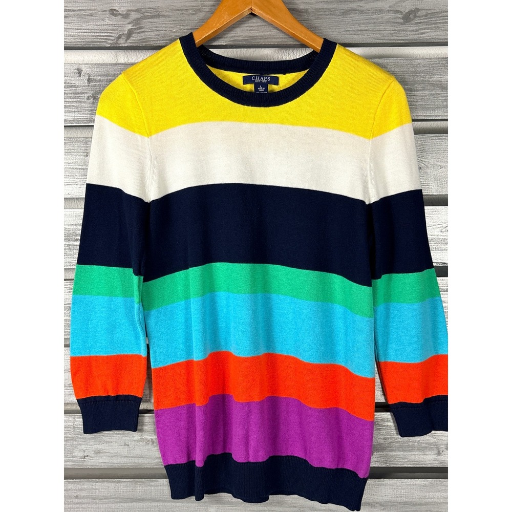 Ralph Lauren Chaps Womens L/M Rainbow Striped Crewneck Sweater Bright